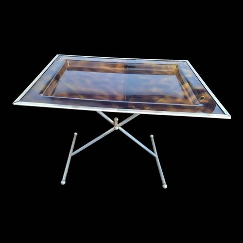 Table Basse Avec Plateau Baklite Ambr Motif Tortue Vintage 70aposs Marron