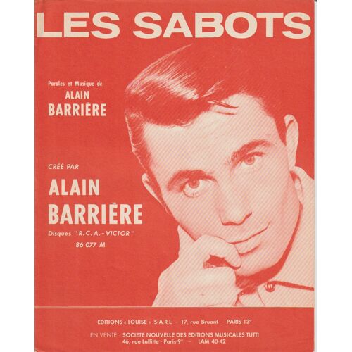 Partition Alain Barrière "Les Sabots" Editions Tutti 1964
