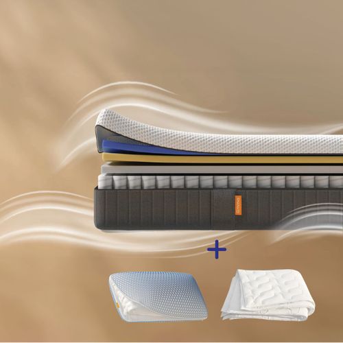 EMMA | Pack Matelas Hybride II Plus 80x200 + Oreiller Nuage Elite + Couette | Mémoire de Forme + Ressorts | Housse Plus Respirante