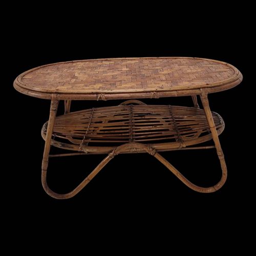 Table Basse Italienne En Osier Et Rotin Annes 1960 Beige