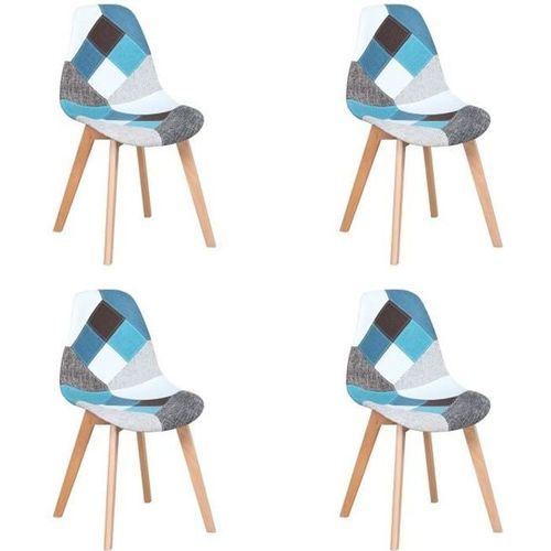 Lot De 4 Chaises Patchwork- Bleu - Pieds En Hêtre