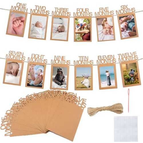 Banderole Photo Anniversaire 1 An - 1Er Anniversaire Banderole Guirlande 1-12 Mois Bébé Guirlande Photo Bannière Décoration De Fête D'Anniversaire Diy Pour Garçon Fille (Marron)