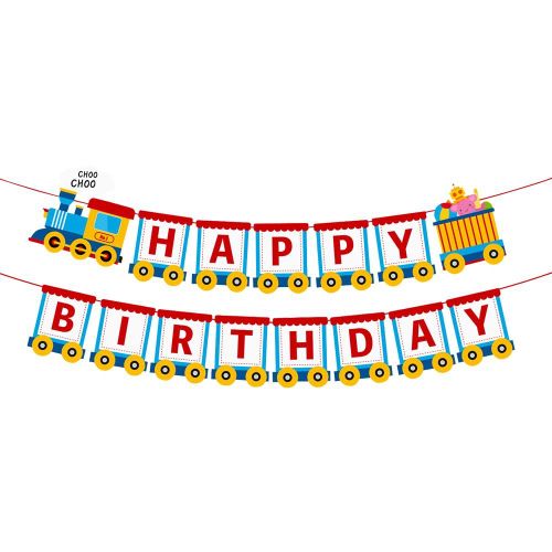 Bannière « Happy Birthday »,Bannière D'Anniversaire Sur Le Thème Du Train De Dessin Animé,Décoration De Fête D'Anniversaire Pour Enfants À Suspendre
