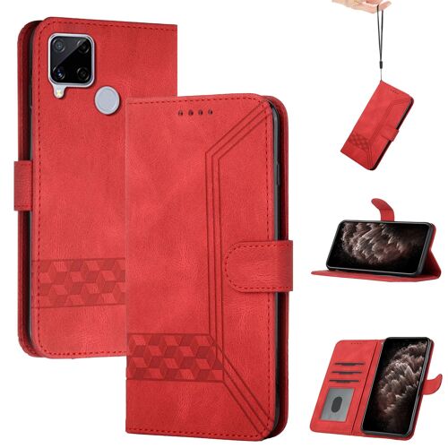 Coque Pour Oppo A15,Housse En Cuir Pu Pochette Portefeuille Magnétique Etui De Protection,Flip Case Compatible Avec Oppo A15,Rouge