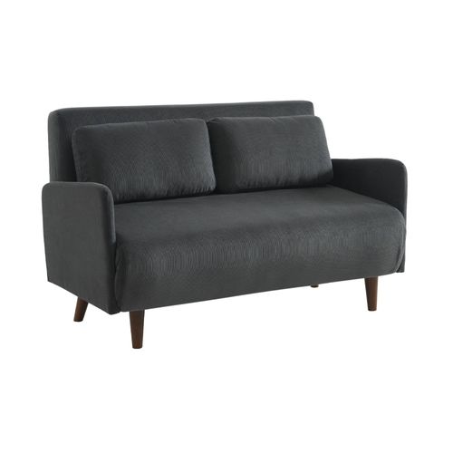 Canapé Convertible 2 Places Scandinave Velours Côtelé Gris Foncé Panam Pieds Bois Banquette Dossier Inclinable