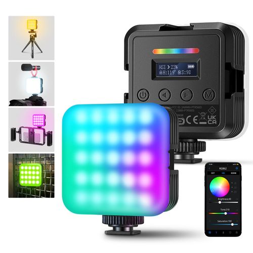NEEWER RGB62 Lampe Vidéo RGB Magnétique avec Contrôle APP,Pack de 2 Lumière Caméra LED Couleur 360°avec 3 Sabot Froid CRI97 + 2500K-8500K 17 Scènes 2000mAh Rechargeable Portable Selfie éclairage