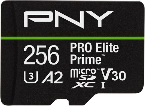 Carte Microsdxc 256Gb Pro Elite Prime Class 10 U3 V30 A2 + Adaptateur Sd - Jusqu'À 200Mb/S, Class 10, U3, V30, A2, 4K Uhd, Full Hd, Uhs-I