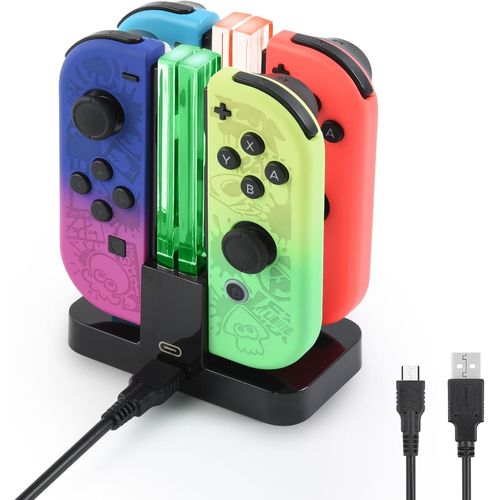 4 in 1 Charger Charging Station for Joy Con Space Saving Charger for Nintendo Switch Controller and OLED Controller with LED Indicator,Charging Station Holder with USB C Cable,Black
