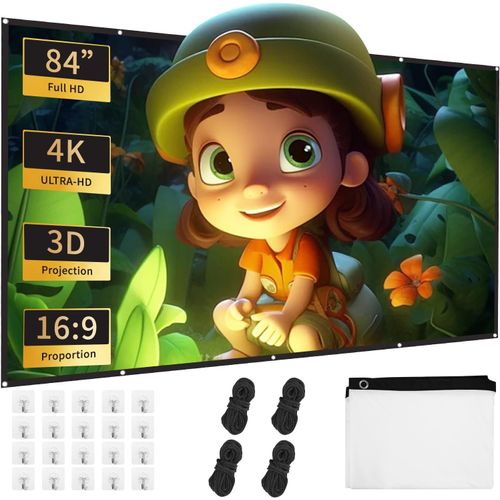 KALANKA-84 Pouces Ecran de Videoprojecteurs, Projecteur étanche épaissi Pliable écran, Double Face Anti-Plis Projection pour Vidéoprojecteurs, Écran pour Cinéma Maison, Fête, Nuit de Cinéma, Commerci