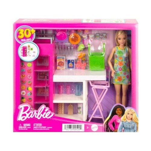 Coffret Barbie La Cuisine + 31 accessoires + 1 Poupée Mannequin - Set Métier + 1 Carte tigre