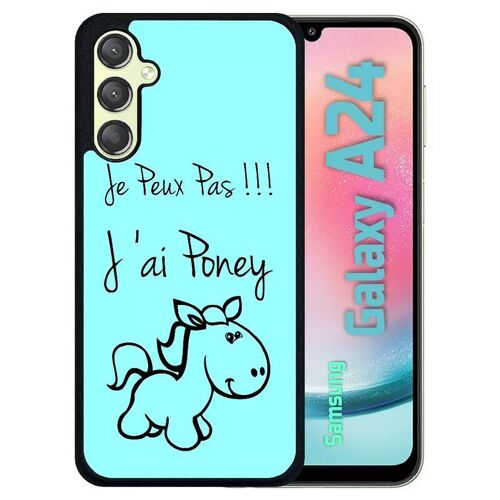 Coque pour galaxy a24 - citation poney turquoise - silicone - noir
