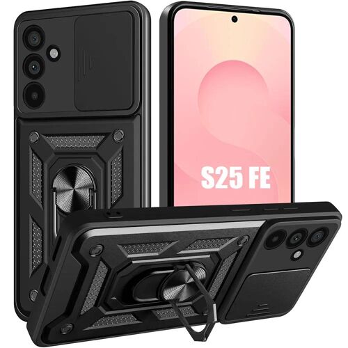 Coque pour Samsung Galaxy S25 FE, Protection Ultra Résistante avec Anneau et Cache Caméra Coulissant - Noir - EFConnection