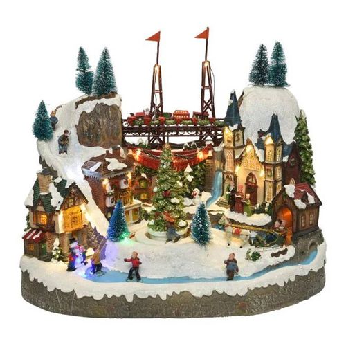 Objet décoratif - LUMINEO - VILLE DE NOËL - 25,5x39x31,5cm - Multicolore - Avec musique