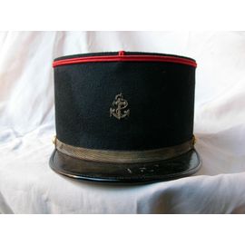Ww2/Postwar France Képi Militaire Francais Noir/Rouge Insigne Ancre Taille 53.5 Cm