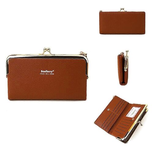 Type E BAELLERRY N8631 Kiss Lock Long Portefeuille Porte-téléphone portable Pochette Litchi Texture PU Cuir