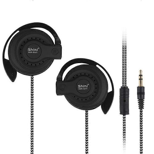 Q141 Casque de sport Fitness Stéréo Basse Écouteurs Crochet d'oreille 3.5mm Casque filaire tressé