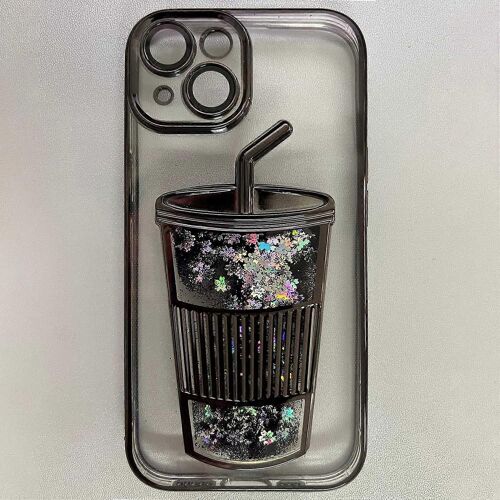 Coque de téléphone pour iPhone 14 scintillant Quicksand TPU Case Film de lentille en verre intégré