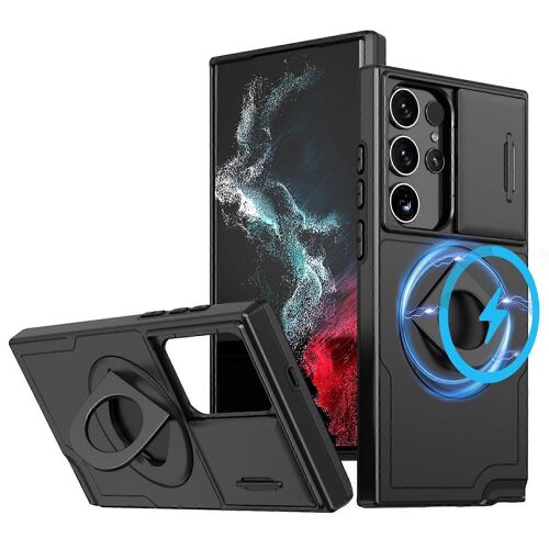 Pour Samsung Galaxy S23 Ultra Étui De Téléphone Magnétique N52 Aimant + Pc + Tpu Couvercle De Béquille Résistant Aux Chutes