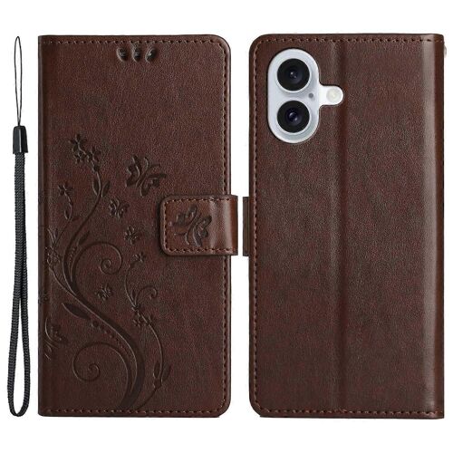 Pour iPhone 16 Coque Flip Antichoc Papillon Floral Cuir Housse de Téléphone
