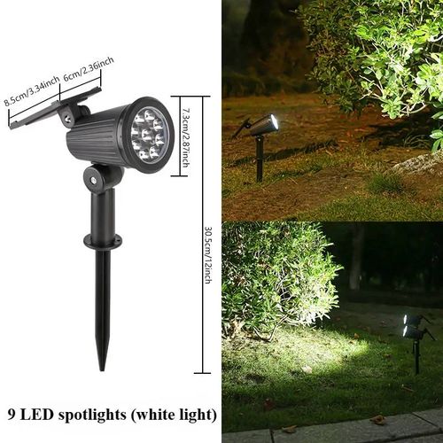 9 Led Projecteurs Solaires Extérieur Ip65 Étanche Luminosité Réglable Spot Lumière Jardin Arrière-Cour Allée Patio Décor Lampe--White Light