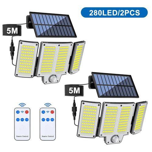 234/280 Led Lumières Solaires Pour Capteur De Mouvement Extérieur Lumières D'inondation Solaires Étanche Solaire Alimenté Sécurité Spot Appliques Murales Jardin--280 Led 2pc