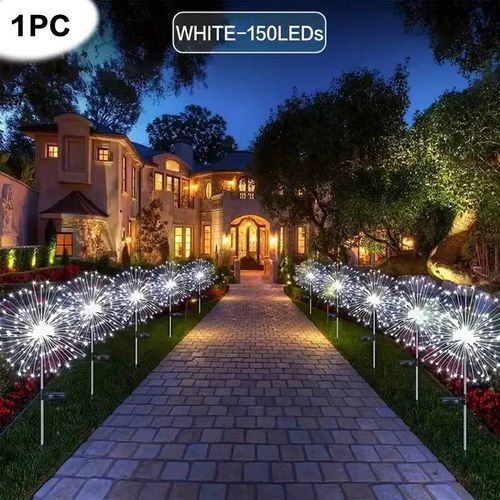 Nouveau 200led S Feux D'artifice Solaires Lumières Extérieures Étanches Lampes De Jardin Solaires 8 Modes D'éclairage Avec Télécommande Décorations Lumière--150led White