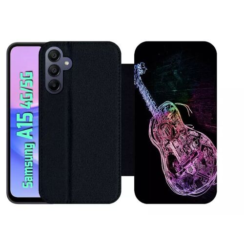 Etui À Rabat Pour Galaxy A15 4g/5g - Guitare Effet Néon - Simili-Cuir - Noir