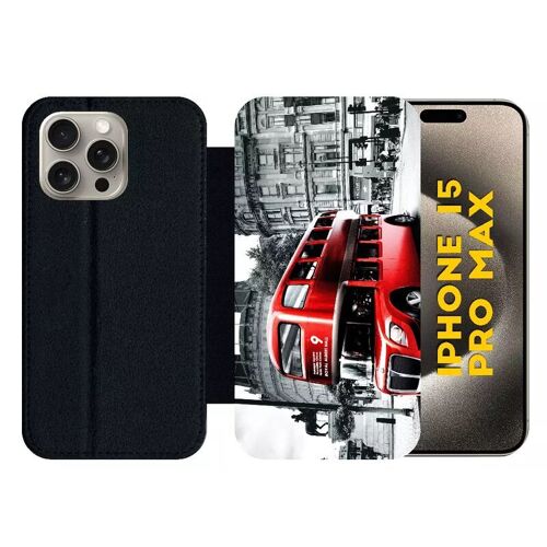 Etui À Rabat Pour Iphone 15 Pro Max - London Vintage - Silicone - Noir