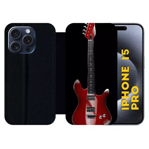 Etui À Rabat Pour Iphone 15 Pro - Guitare Red - Silicone - Noir