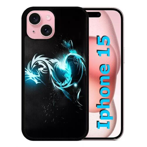 Coque Pour Iphone 15 - Dragon Tribal - Silicone - Noir