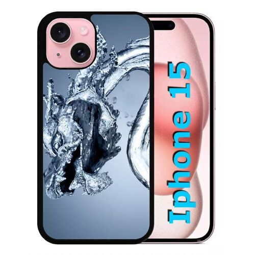 Coque Pour Iphone 15 - Dragon Effet Eau - Silicone - Noir
