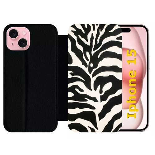 Etui À Rabat Pour Iphone 15 - Zebré - Silicone - Noir