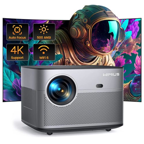 Vidéoprojecteur WIMIUS P64 LED P64 4K Natif 1080P Full HD, 500 ANSI, 15000 Lumens, WIFI 6, Bluetooth, avec Ration Trapézoïdale Autofocus.