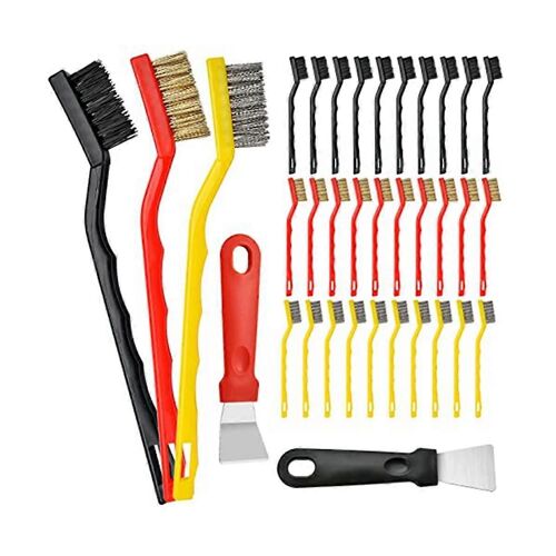 Mini brosses métalliques 60 brosses en acier inoxydable Brosses en laiton/nylon avec 2 grattoirs pour nettoyer la saleté des scories de soudage