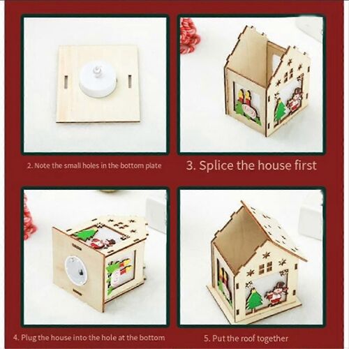 Noël Maison En Bois Topper Table Decor Décor De Bureau Ornements De Noël LED Lumière Maison En Bois