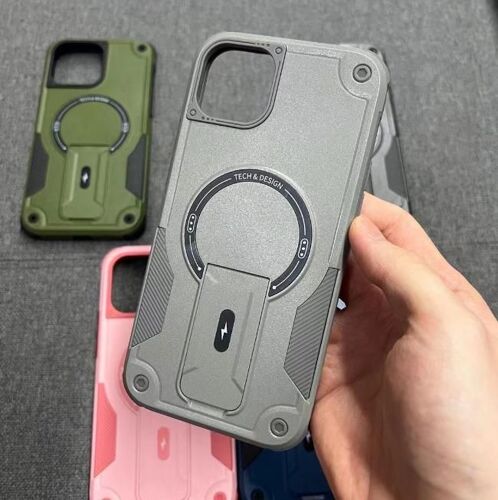 Coque pour iphone 15,support wireless charging,support invisible,coque de protection anti-chute,Gris