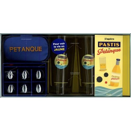 L'apéro Pastis Et Pétanque - Coffret Avec 1 Verres À Pastis, 1 Jeu De Mini-Boules Avec 1 Housse, 1 Cochonet Et 1 Ficelle