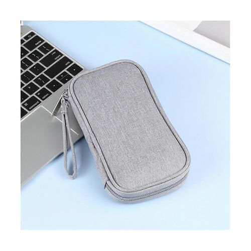 Sac de rangement numérique USB Données Écouteur Sac en fil Stylo Banque d'alimentation Kit de voyage Étui Pochette Accessoires-Gris