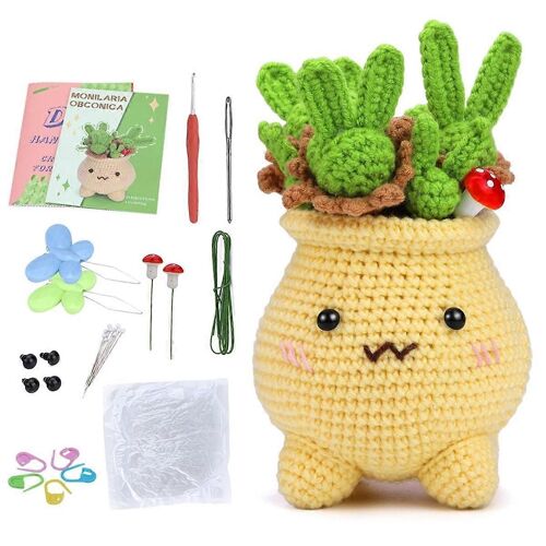 Kit De Crochet Bricolage Plante En Pot Crochet Kit Avec Tricot Fil Aiguilles Peluche Poupée Facile
