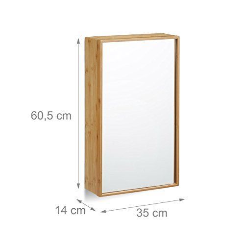 Relaxdays Armoire de salle de bain avec miroir en bambou étagère meuble rangement, nature
