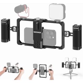 NEEWER Kit de vlogging pour téléphone amélioré, stabilisateur vidéo avec Double poignée, Fente Micro sans Fil pour Tiktok/Youtube, Compatible avec SmallRig iPhone 16 15 14 13 Pro Max Galaxy S23, PA009