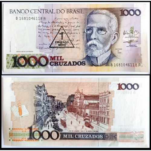 Billet Banque Brésil 1000 Cruzados 1 Cruzado Novo 1989 (Machado De Assis) Et Lot 20 Timbres