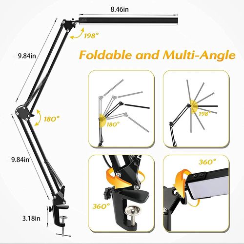 Lampe De Bureau Pliante Led En Métal,Pince À Lumière,Bras Long,Variateur,3 Couleurs Réglables,Pour Salon,Lecture,Ordinateurs-Mini-
