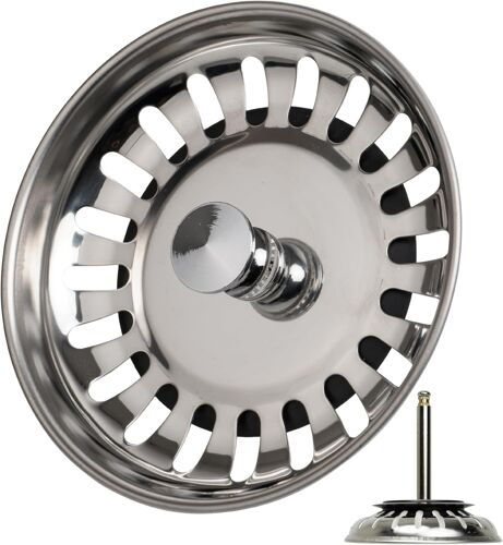 JGD-Panier à Tamis pour évier, avec Ø 82 mm, Le Broche dépasse 52-97 mm dans l'écoulement, Ø 8 mm Broche, Bouchon de Panier en Acier Inoxydable, Tamis pour évier, crépine vanne de Panier à Tamis