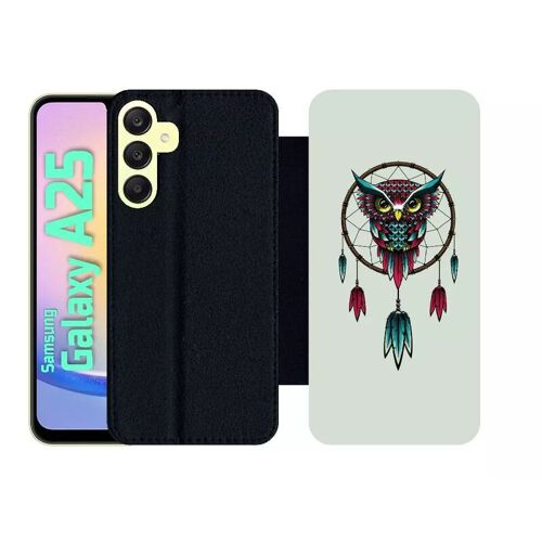 Etui À Rabat Pour Galaxy A25 - Dreamcatcher Hibou Tribal - Simili-Cuir - Noir