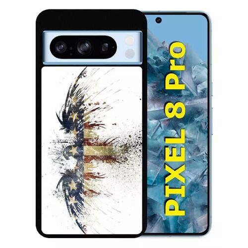 Coque Pour Pixel 8 Pro - Aigle Americain Grunge - Silicone - Noir