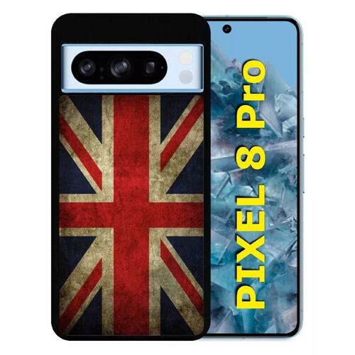 Coque Pour Pixel 8 Pro - Drapeau Uk Royaume Uni Grunge Flag - Silicone - Noir