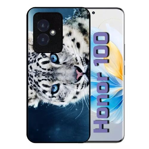 Coque Pour Honor 100 - Tigre Blanc Yeux Bleus - Silicone - Noir