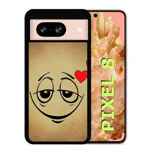 Coque Pour Pixel 8 - Smiley Amoureux - Silicone - Noir