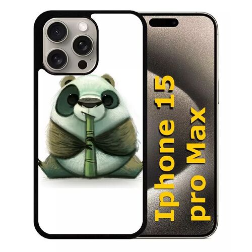 Coque Pour Iphone 15 Pro Max - Funny Panda Pipo Roseau - Silicone - Noir